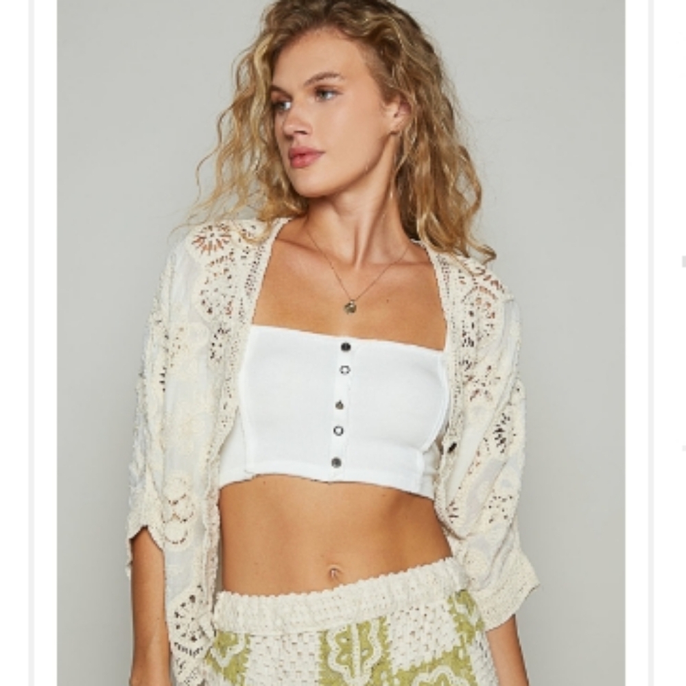 POL Cream Lace Cardigan with White Crop Top NWOT